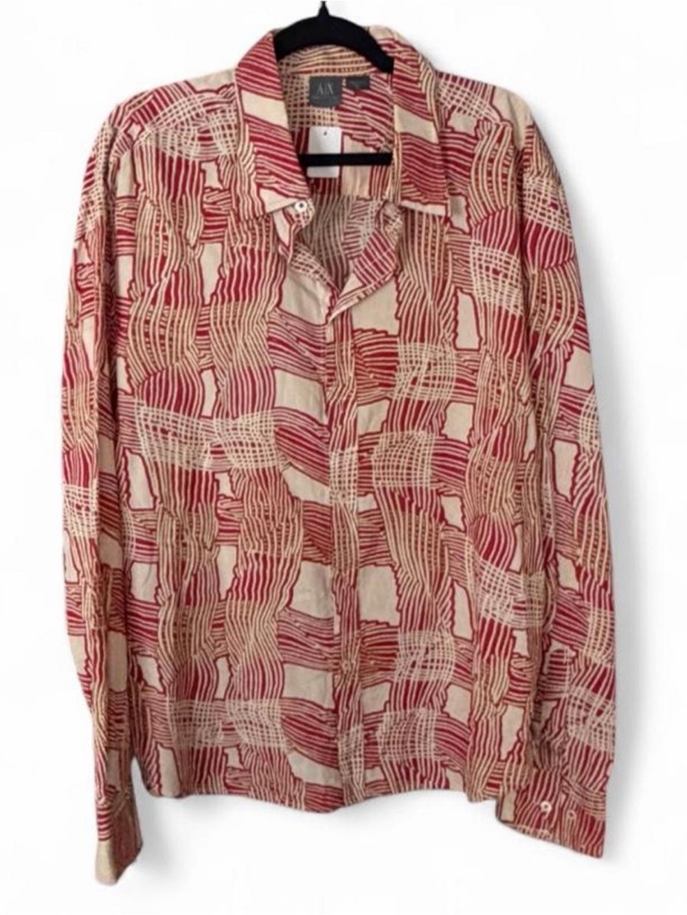 A/X Armani Exchange Red and Cream Abstract Geometric Button-Down Shirt XL - Picture 1 of 7